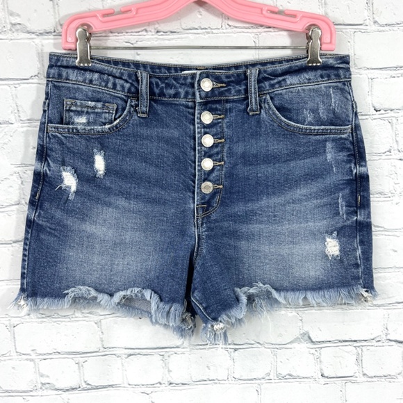 |•VERVET•| Exposed Button Fly Denim Distressed Stretch Shorts Size Medium (9) - Picture 1 of 11